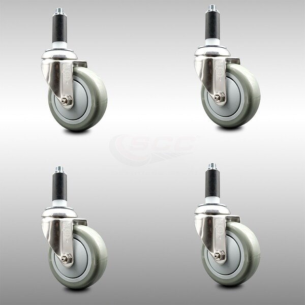 4 Inch 316SS Gray Polyurethane Swivel 1 Inch Expanding Stem Caster Set SCC